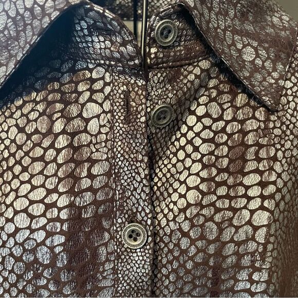 Chico's Brown and Silver Snakeskin Print Long Blouse Womens Size Medium 8-10 - Picture 4 of 9
